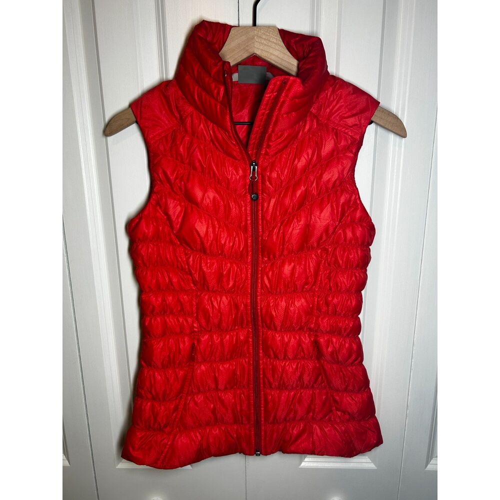 Athleta Downalicious Deluxe Vest Ultra Light Orange Down Puffer Full Zip XS